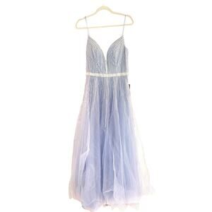 ABBY PARIS LONGS BY LUCCI LU 90083, Beaded Ballgown Dusty Blue, Sz 10